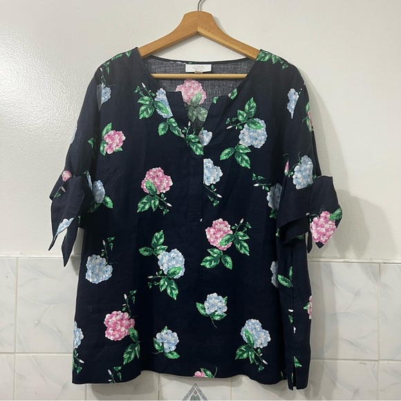 Charter Club 100% Linen Short Tie-Sleeve V Neck Top XL Casual Feminine Beach - Picture 1 of 10